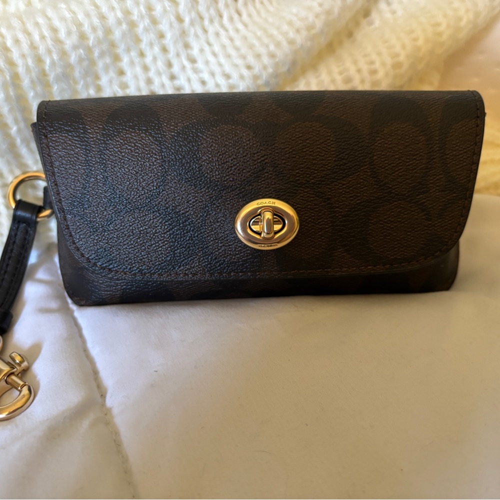 Coach Dark Brown Signature Eyeglass Case